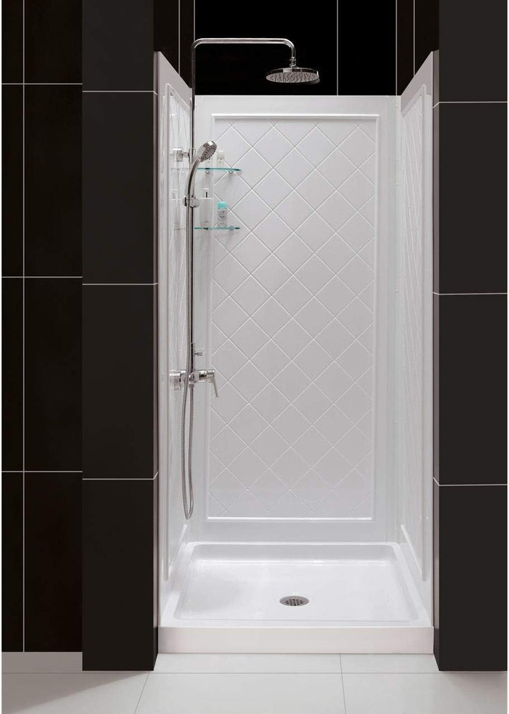 DreamLine 32 in. D x 32 in. W x 76-3/4 in. H Shower Kit in White with SlimLine Center-Drain Base and QWALL-5 Backwalls