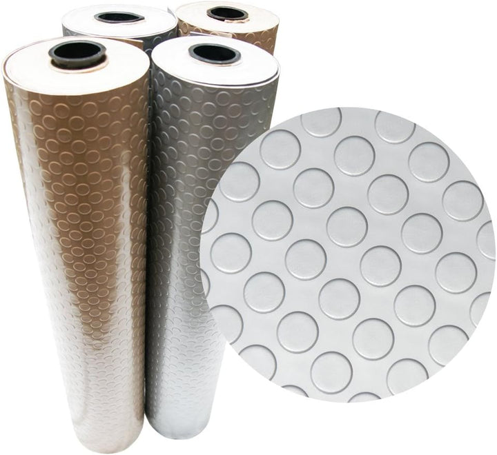 Rubber-Cal "Coin-Grip Metallic" 4 ft. x 20 ft. Silver Commercial PVC Flooring