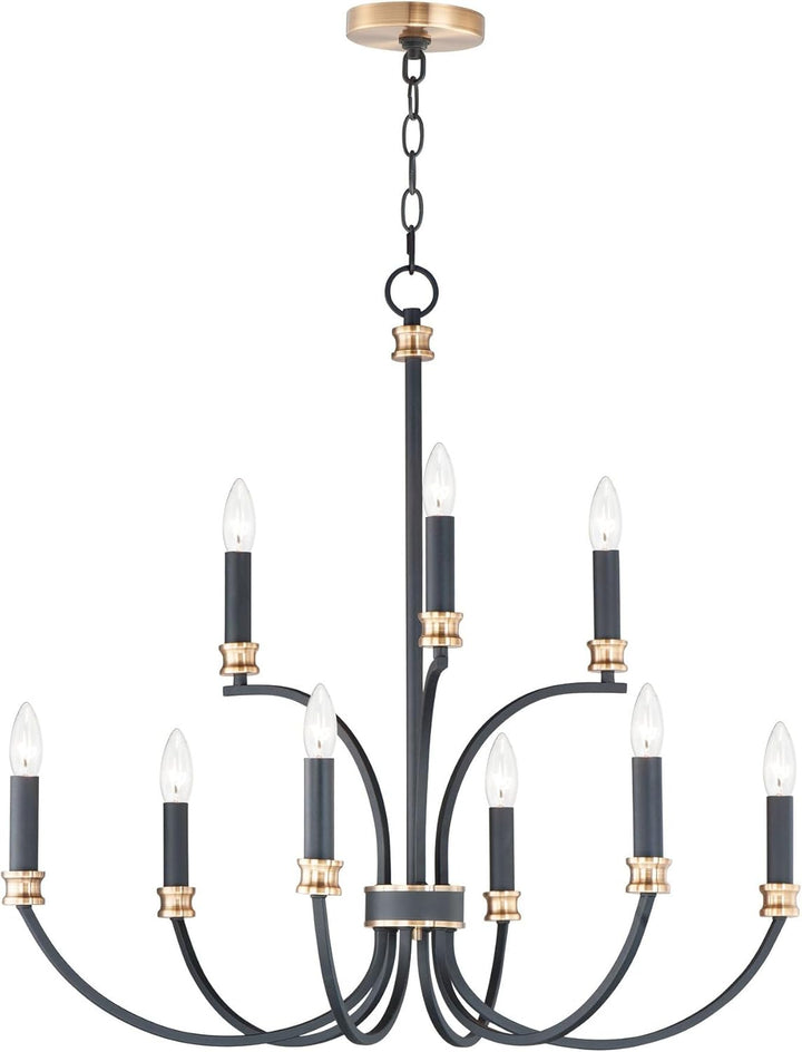 Maxim Lighting Charlton 9-Light Brass Chandelier, Black/Antique Brass, 30 in.