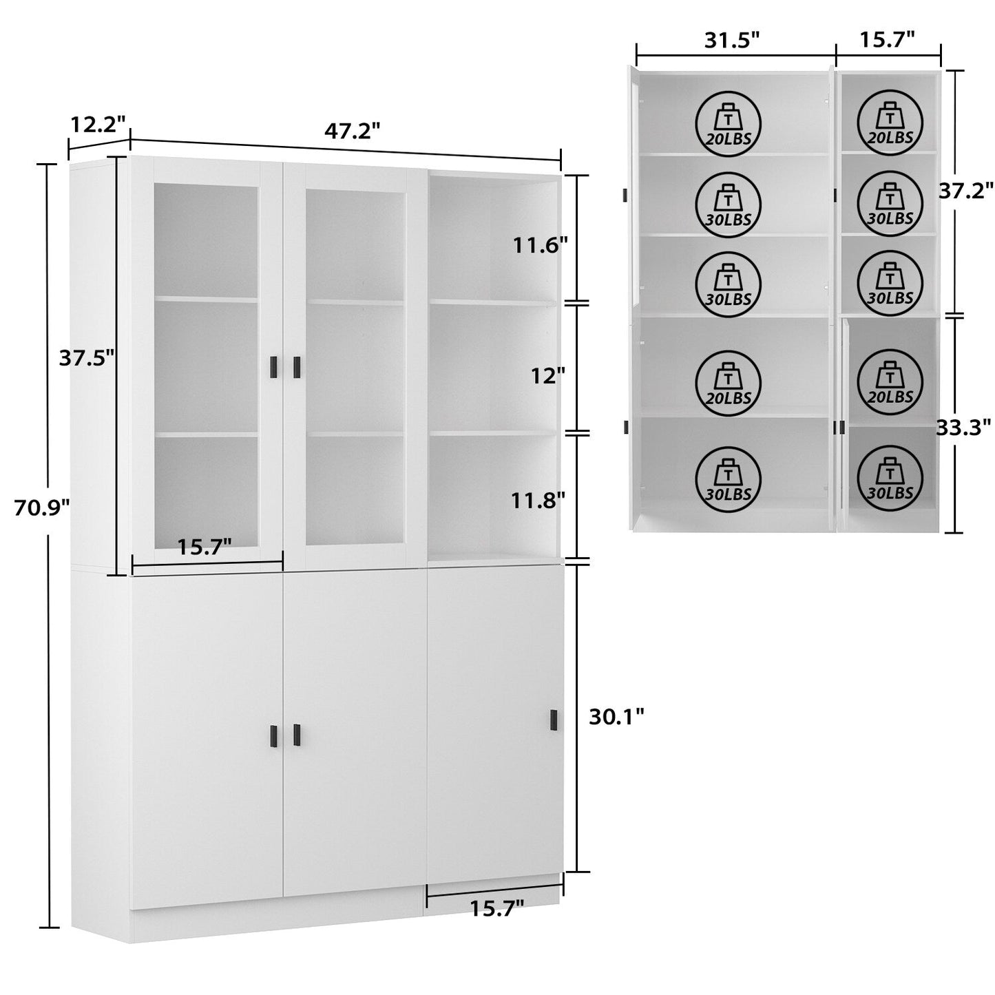 FUFU&GAGA 47.2-in W x 70.9-in H Mdf White Freestanding Utility Storage Cabinet
