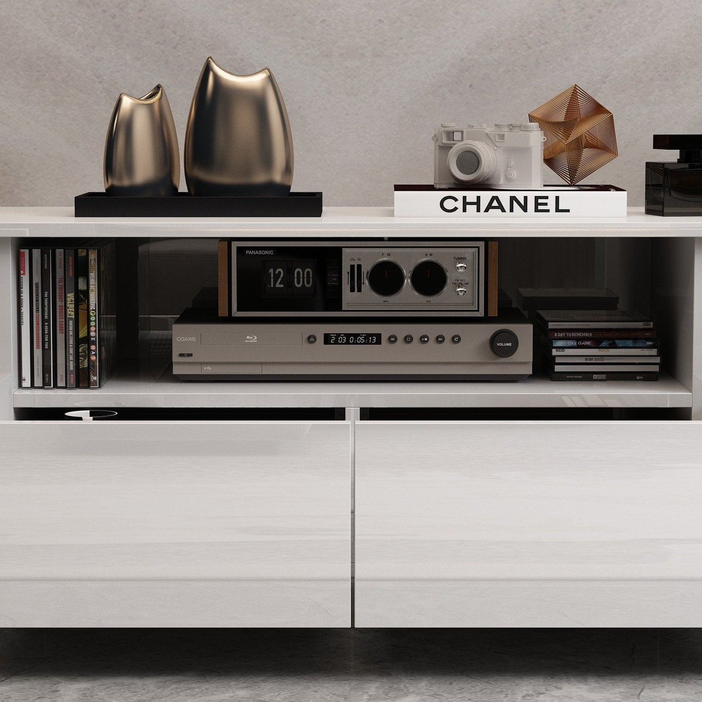 FUFU&GAGA Modern TV Stand for 70-75 inch TVs with Large Storage 4 Drawers with Lights for Gaming, Living Room, Bedroom