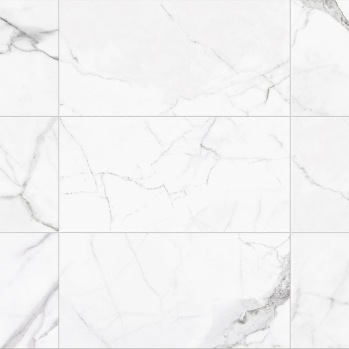 Satori Statuario 12-in x 24-in Polished Porcelain Marble Look Floor and Wall Tile (1.93-sq. ft/ Piece)