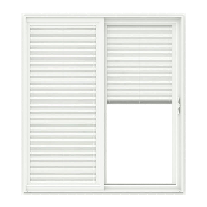 Pella 150 Series 72-in x 80-in x 4-9/16-in Jamb Low‑E Blinds-Between-the-Glass White Vinyl Right-Hand Sliding Double Patio Door