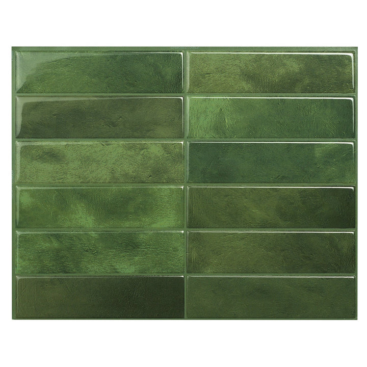 Smart Tiles Morocco Sefrou Green 9-in x 12-in Glossy Resin Subway Linear Peel and stick Wall Tile product image
