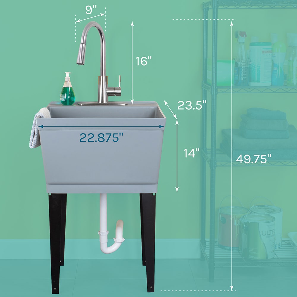Cambridge Resources 23.5-Inch Gray Freestanding Utility Tub with Drain & Faucet