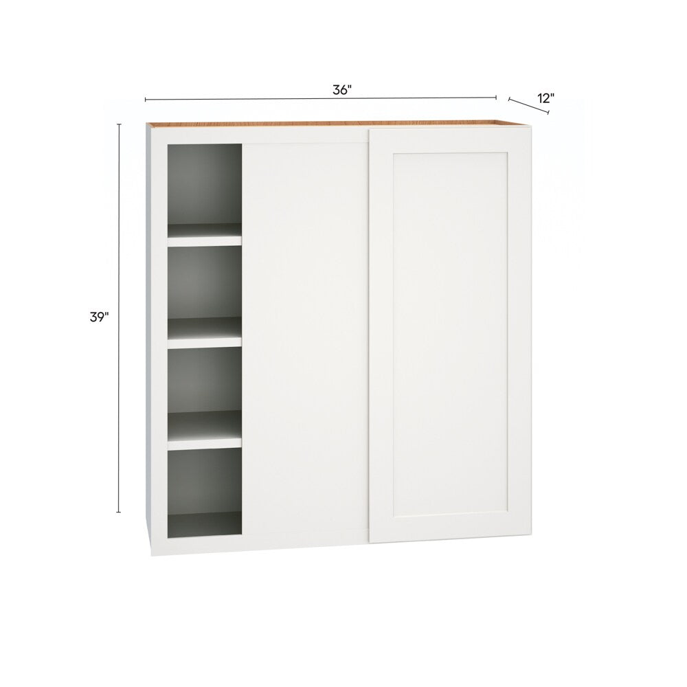 Diamond Express Jamestown 36-in W x 39-in H x 12-in D White Blind Corner Wall Fully Assembled Plywood Cabinet (Recessed Panel Shaker Style)