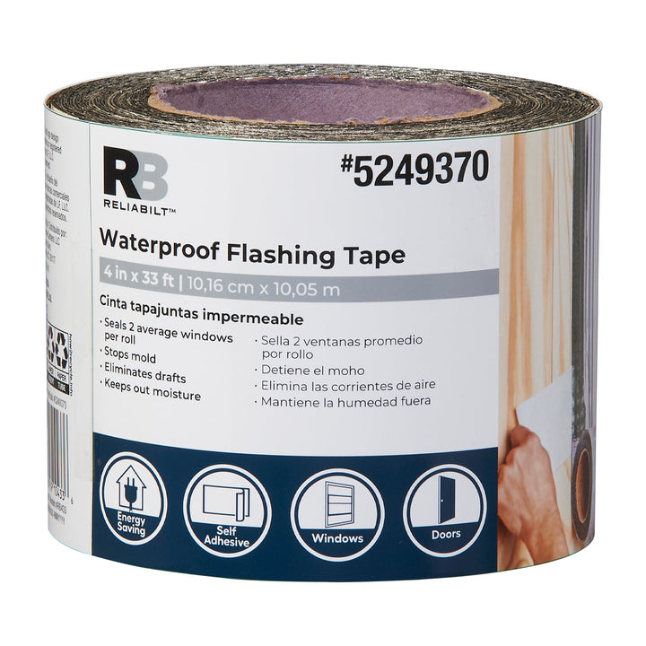 RELIABILT Self-Adhesive Waterproof Flashing Tape, 4-in x 33-ft, Silver Rubberized Asphalt Roll (RB433)