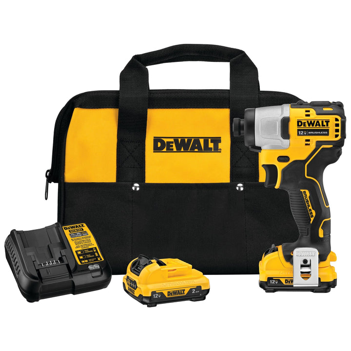 DEWALT XTREME 12-Volt MAX 1/4-in Variable Speed Brushless Cordless Impact Driver Kit, DCF801F2 (2 Batteries, Charger, Bag)