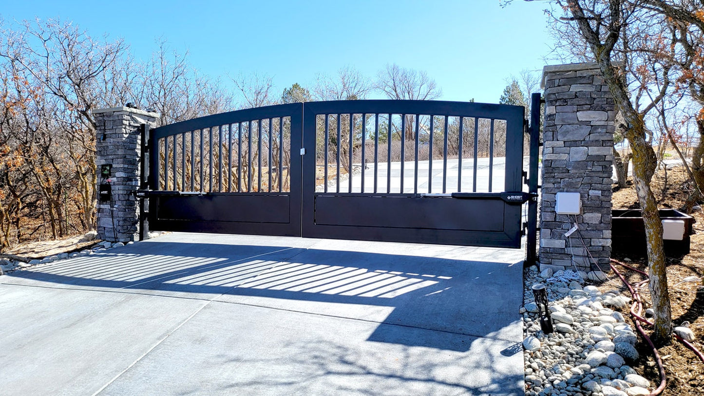 Ghost Controls 20-ft Dual Swing Decorative Steel Battery Driveway Gate Opener Kit (Solar Compatible)