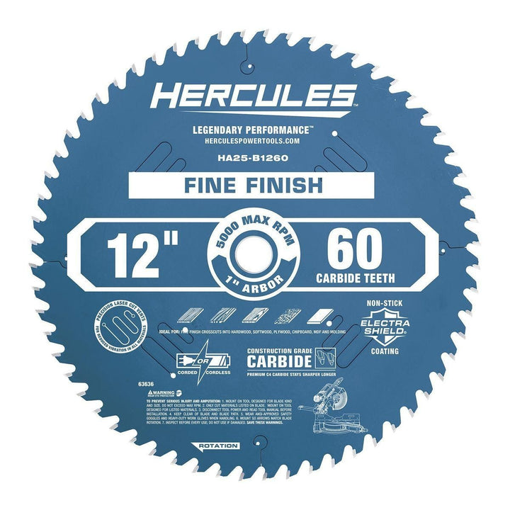 Hercules 12 in. 60T Fine Finish Circular/Miter Saw Blade, 1 in. Arbor