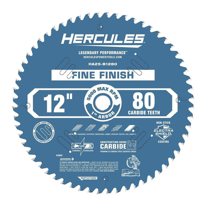 Hercules 12 in. 80T Ultra/Fine Finish Circular Saw Blade, 1 in. Arbor