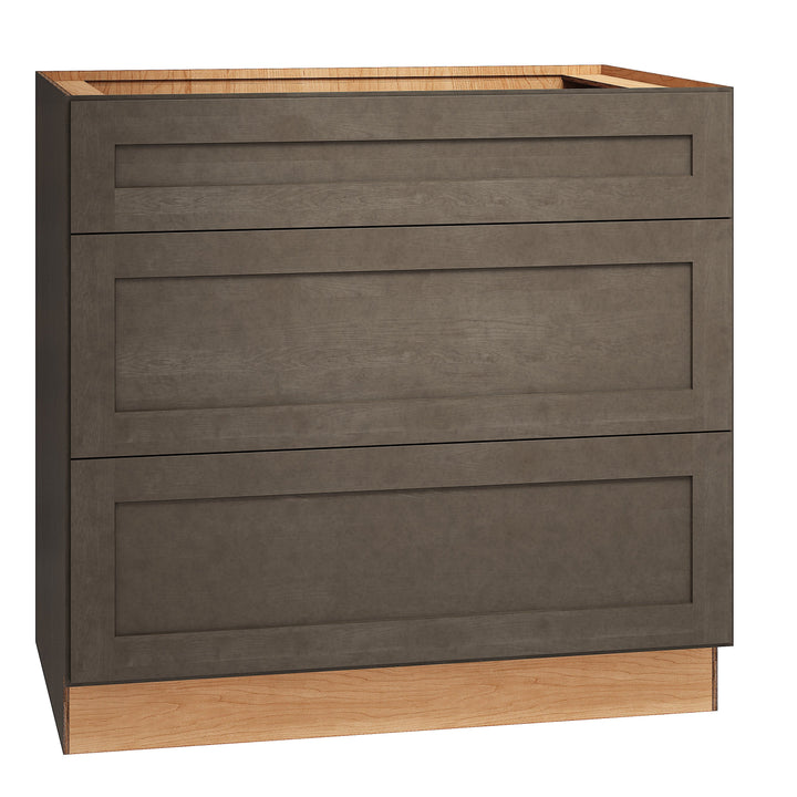 Diamond Express Jamestown 36-in W x 34.5-in H x 24-in D Colt Brown 3-Drawer Base Fully Assembled Plywood Cabinet (Recessed Panel Shaker Style)