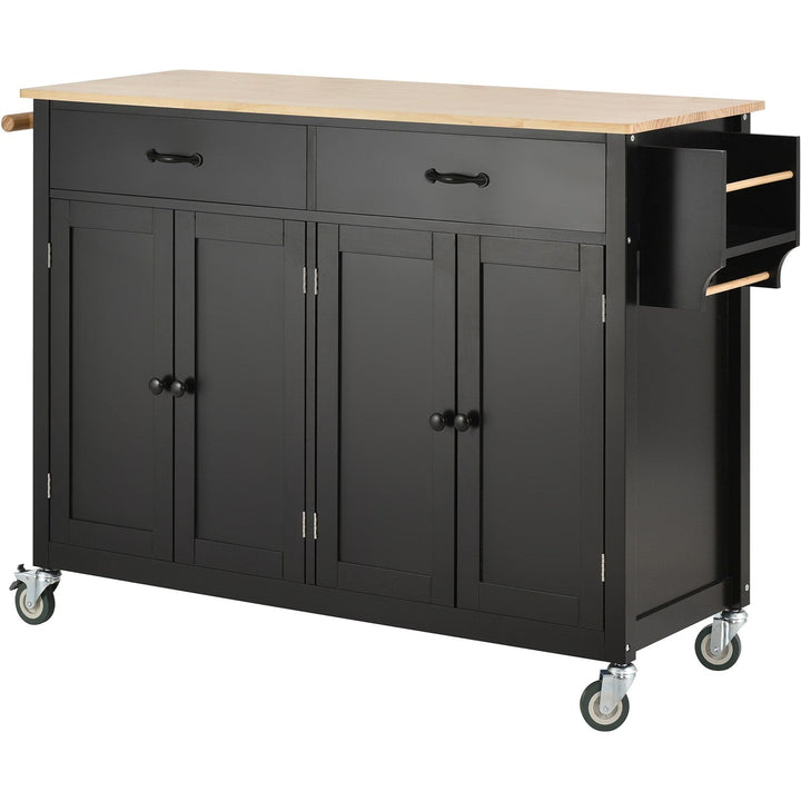 Bybafun Black Mdf Base with Wood Top Rolling Kitchen Cart (18.5-in x 54.33-in x 36.22-in)