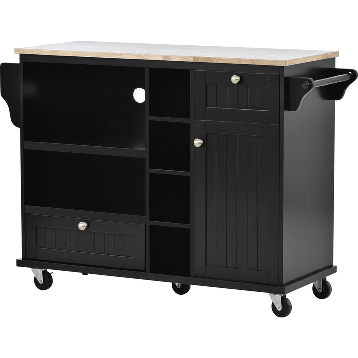 Bybafun Black Mdf Base with Wood Top Rolling Kitchen Cart (18.1-in x 50.8-in x 36.2-in)