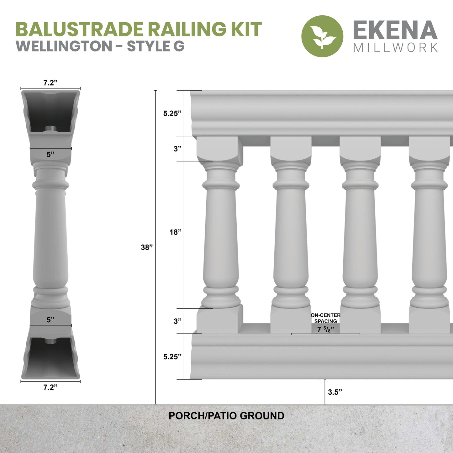Ekena Millwork FiberThane Wellington Fiberglass Deck Rail Kit