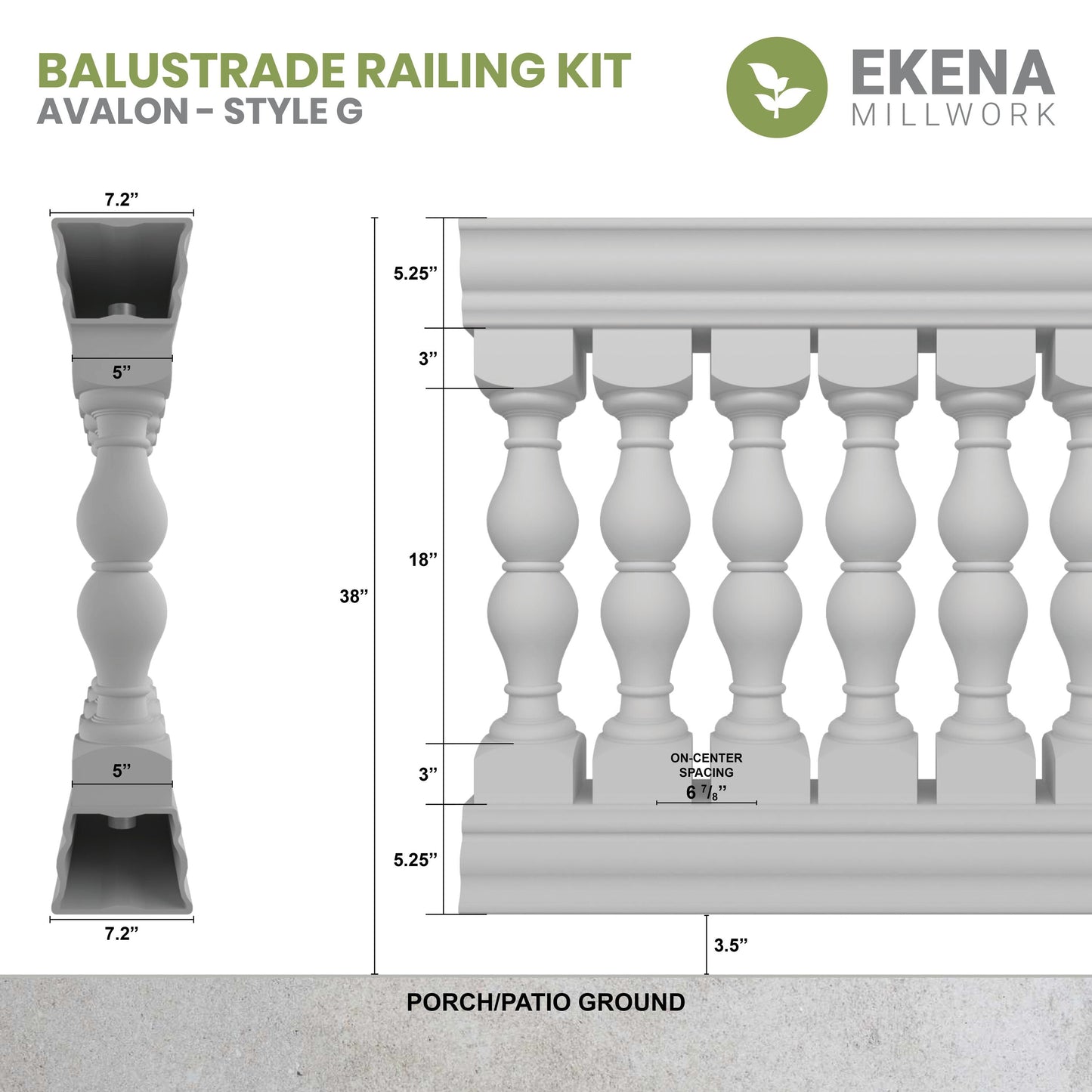 Ekena Millwork FiberThane Avalon Fiberglass Deck Rail Kit