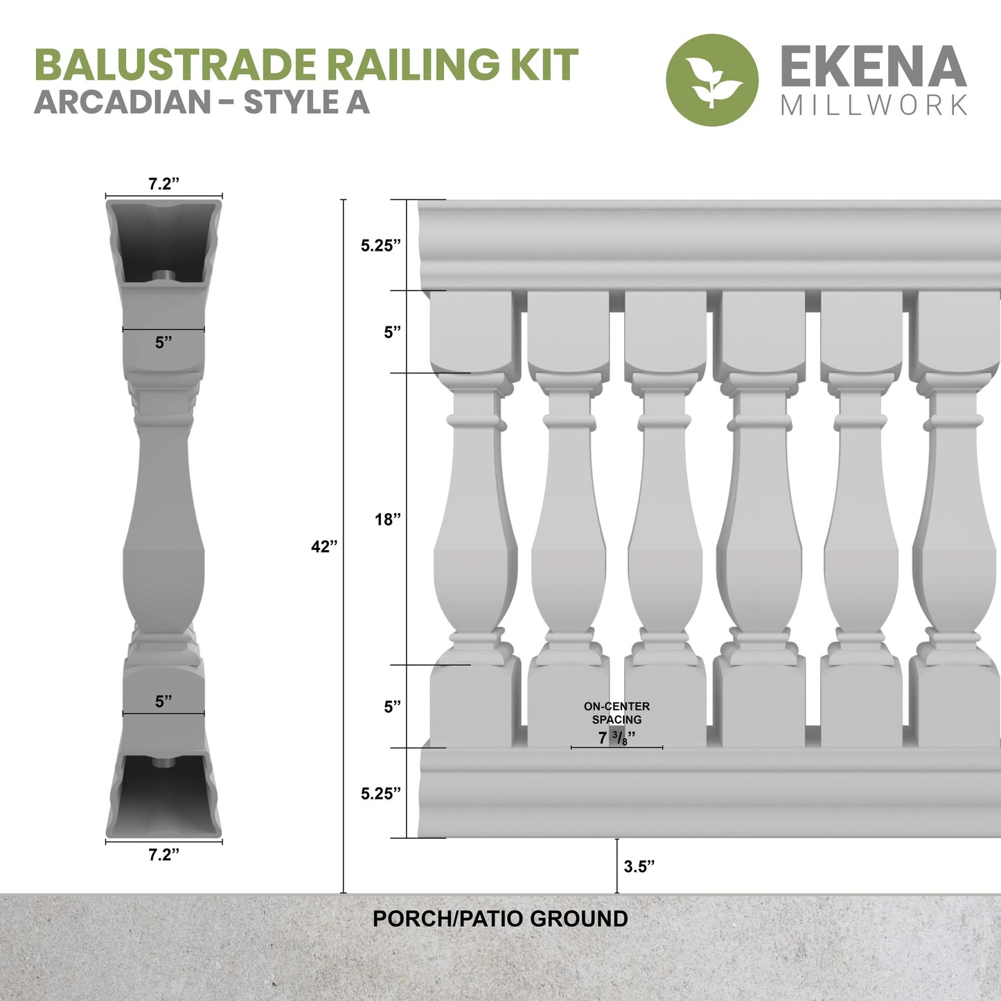 Ekena Millwork FiberThane Arcadian Fiberglass Deck Rail Kit