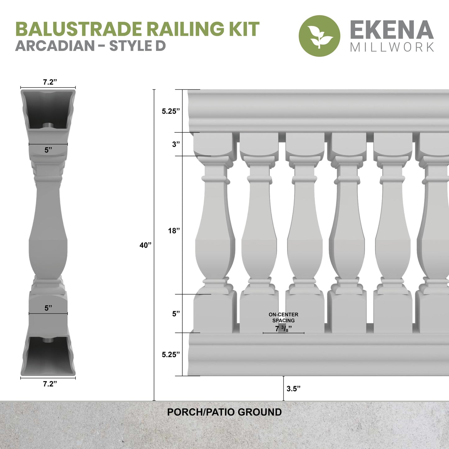 Ekena Millwork FiberThane Arcadian Fiberglass Deck Rail Kit