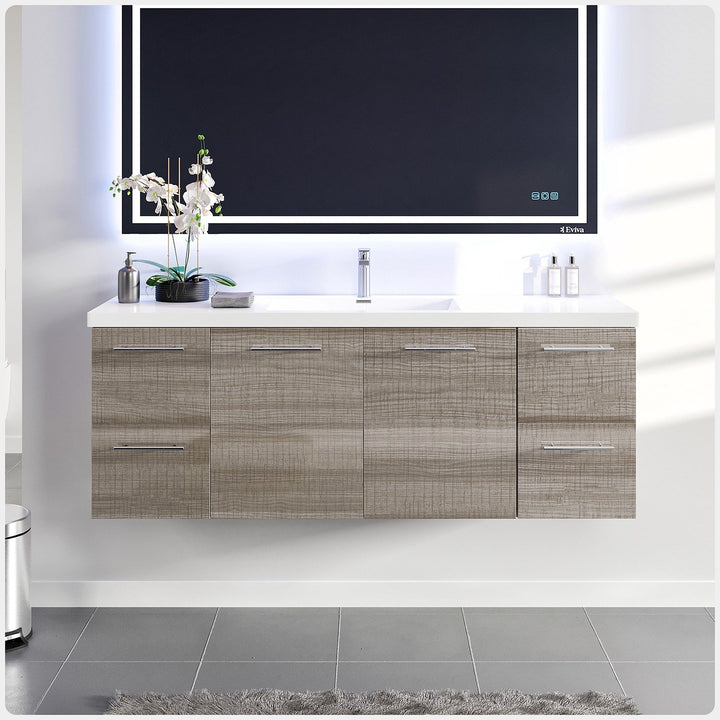 Eviva Axel 60 in. W x 21.7 in. D x 23 in. H Floating Bathroom Vanity in Ash with White Acrylic Top