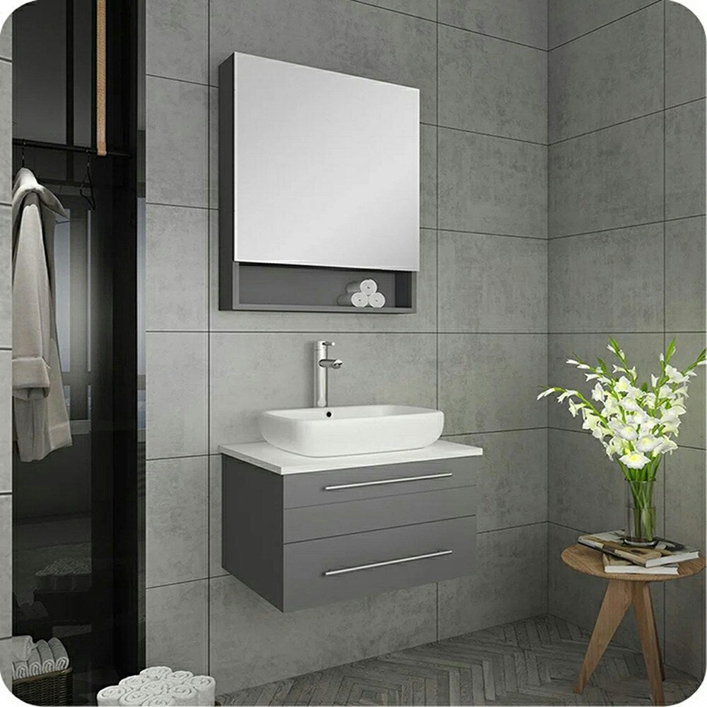Fresca 24-in x 33.5-in Fog Free Surface Mount Gray Mirrored Medicine Cabinet