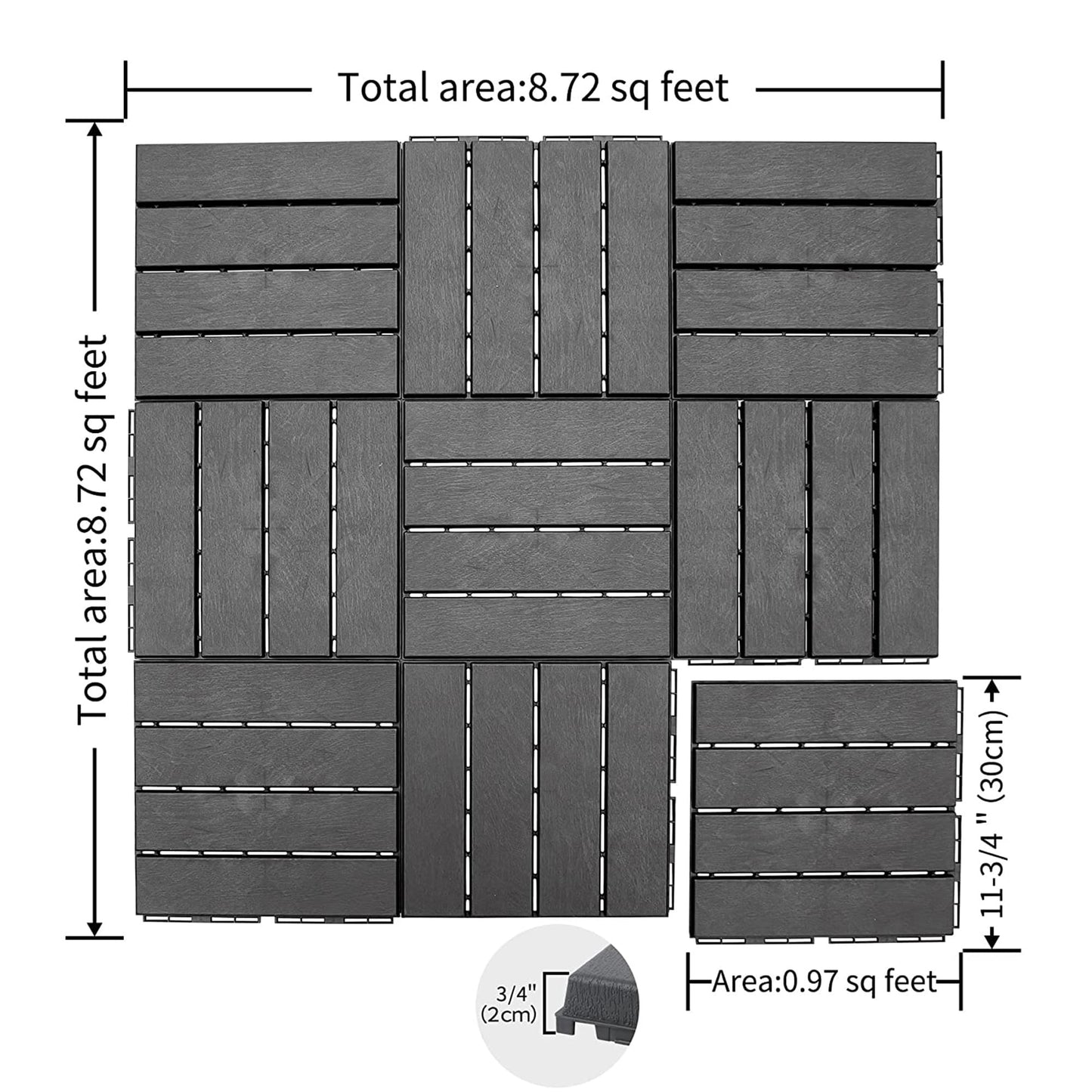 Maocao Hoom 12-in x 12-in Dark Gray Prefinished Pressure Treated Vinyl/Plastic Deck Tile (27-sq ft)