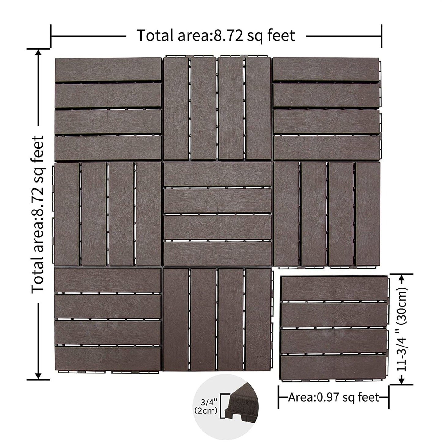 Maocao Hoom 12-in x 12-in Dark Brown Prefinished Pressure Treated Vinyl/Plastic Deck Tile (9-sq ft)