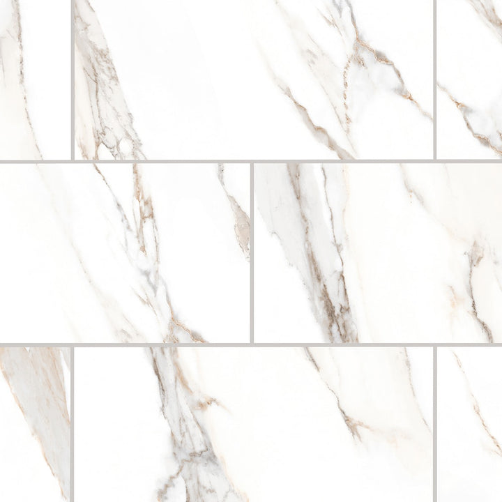 Statuario Crema 12-in x 24-in Polished Porcelain Marble Look Floor and Wall Tile (1.937-sq ft/ Piece)