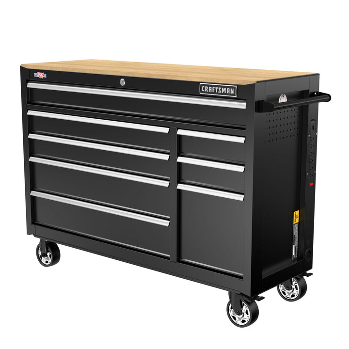 CRAFTSMAN 2000 Series 51.2-in L x 37.5-in H 8-Drawer Rolling Black Wood Work Bench with Butcher Block Top