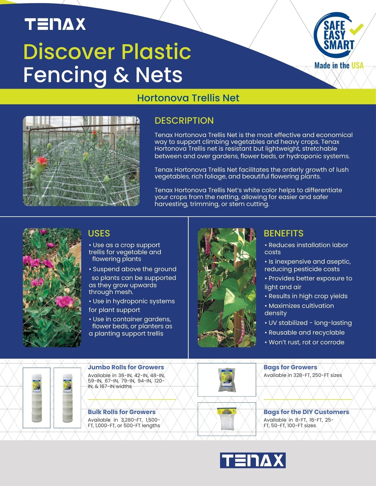 Tenax Hortonova Trellis Net 4-ft x 500-ft White Plastic Safety Netting for Multi-purpose Use