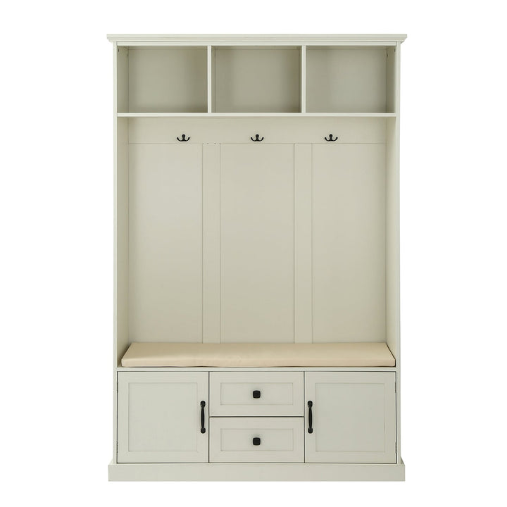 Bybafun Midcentury 47.2-in Off-white Wood Hall Tree