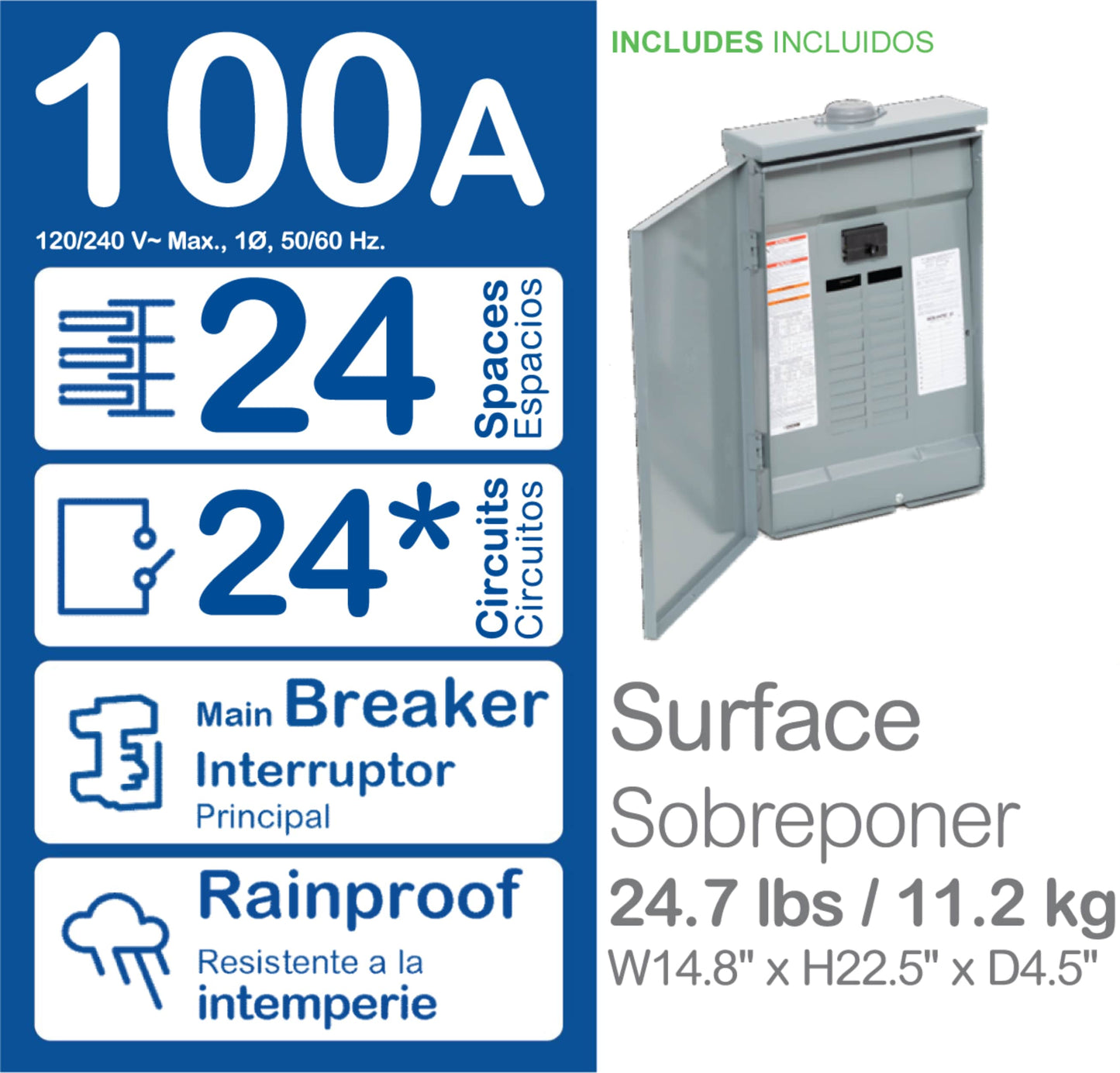 Square D QO 100-Amp 24-space load center - angle view