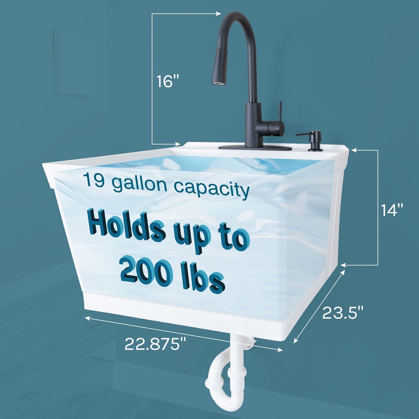 Cambridge Resources 19-Gallon White Wall Mount Utility Tub with Faucet