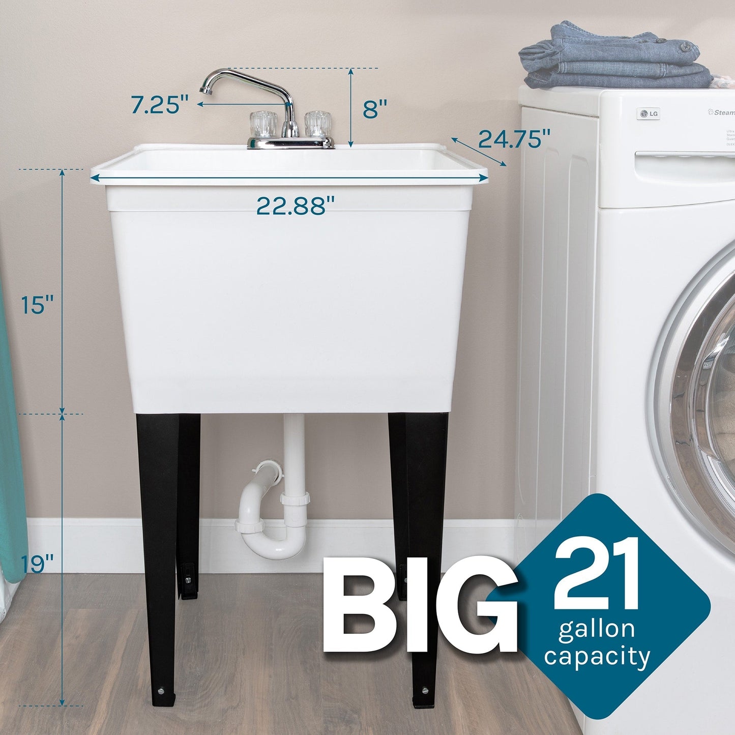 Cambridge Resources White 1-Basin Utility Tub with Drain and Faucet