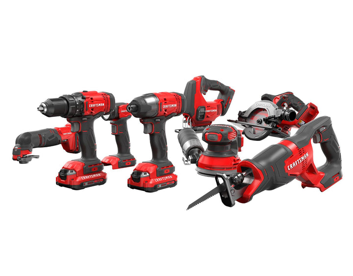 CRAFTSMAN V20 20-Volt Max 8-Tool Cordless Power Tool Combo Kit with Soft Case, Charger and (2) 2.0Ah Batteries - CMCK801D2
