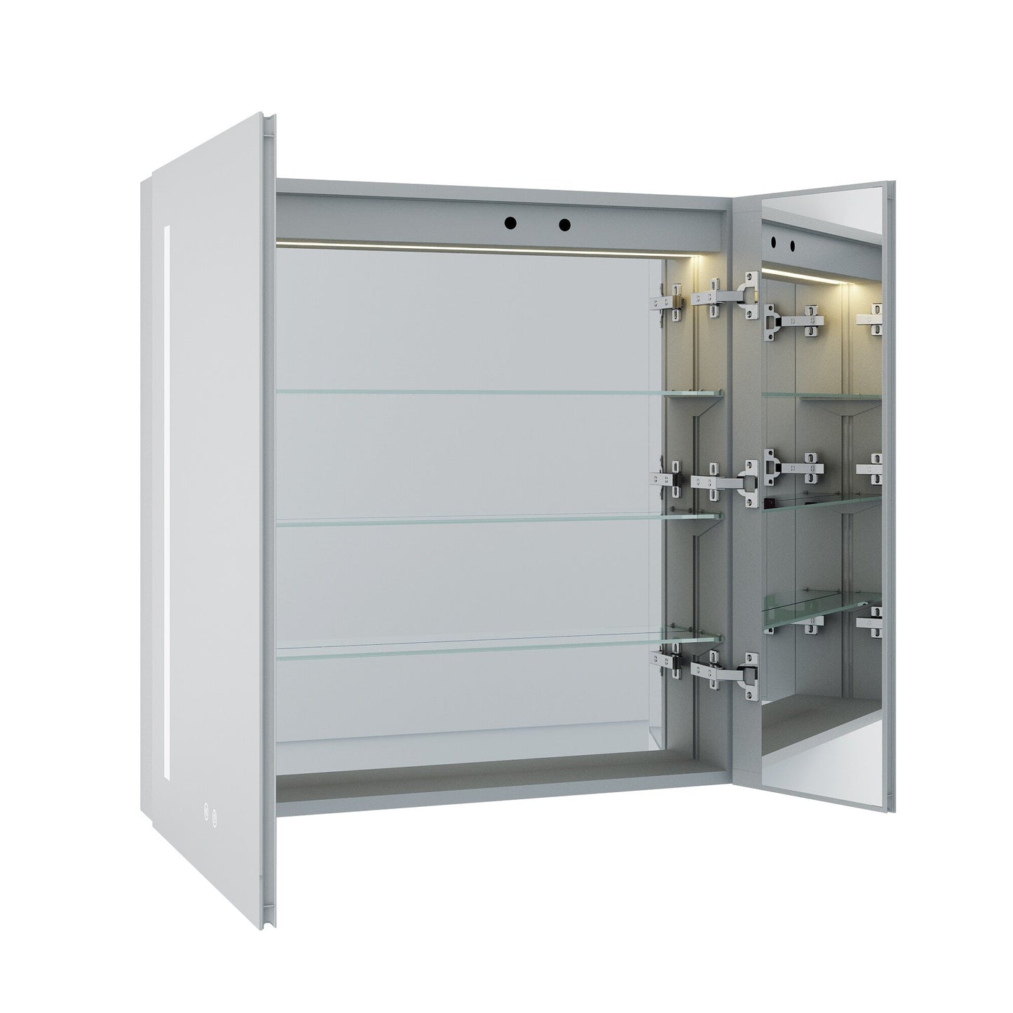 Forclover 30-in x 30-in Lighted LED Fog Free Surface/Recessed Mount Silver Mirrored Soft Close Medicine Cabinet with Outlet