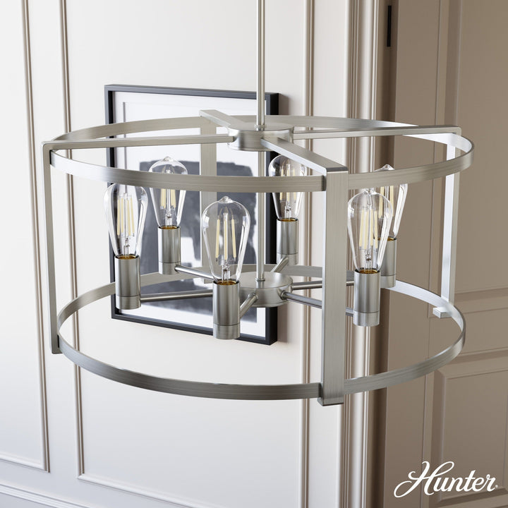 Hunter Astwood 6-Light Brushed Nickel Modern/Contemporary Led Bare Bulb Chandelier