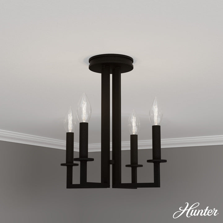 Hunter Bearden 4-Light Satin Black Transitional Led Bare Bulb Chandelier