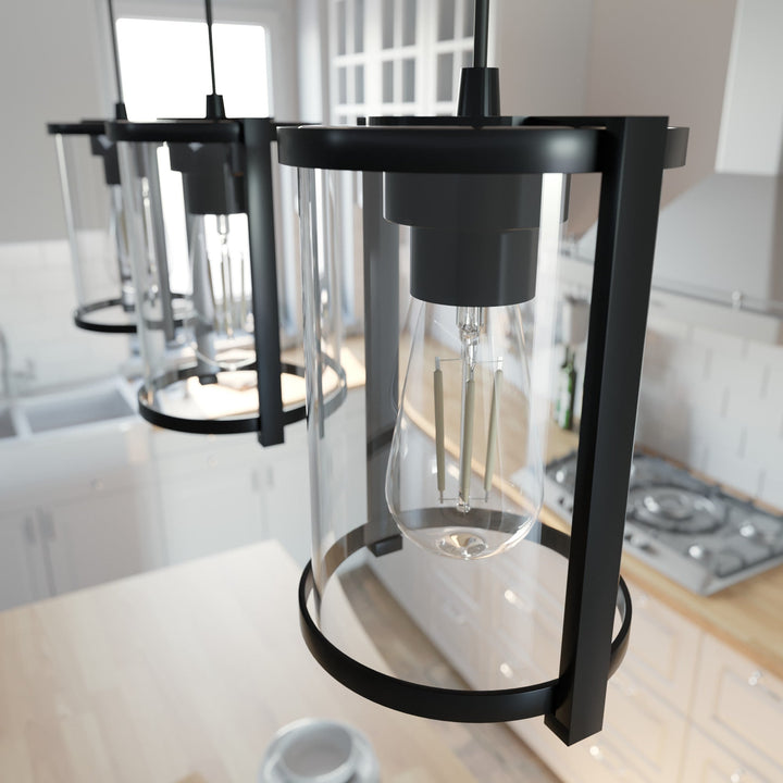 Hunter Astwood 3-Light Matte Black Transitional Clear Glass Linear LED Large Hanging