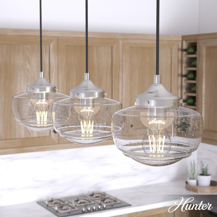 Hunter Saddle Creek 3-Light Brushed Nickel Transitional Seeded Glass Linear LED Large Hanging