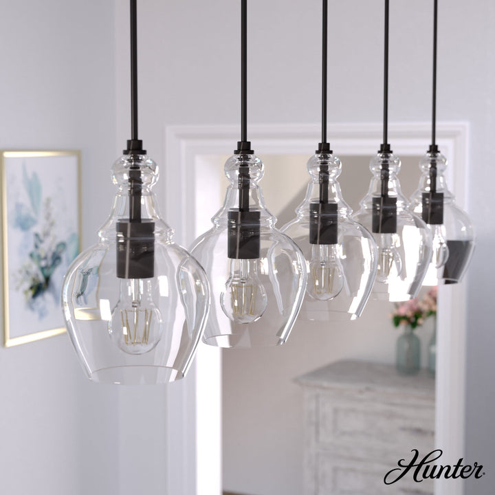Hunter Maple Park 5-Light Noble Bronze Transitional Clear Glass Linear LED Large Hanging