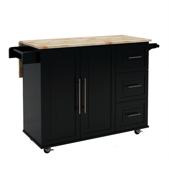 SINOFURN Black Mdf Base with Wood Top Rolling Kitchen Cart (16.9-in x 53.5-in x 36-in)