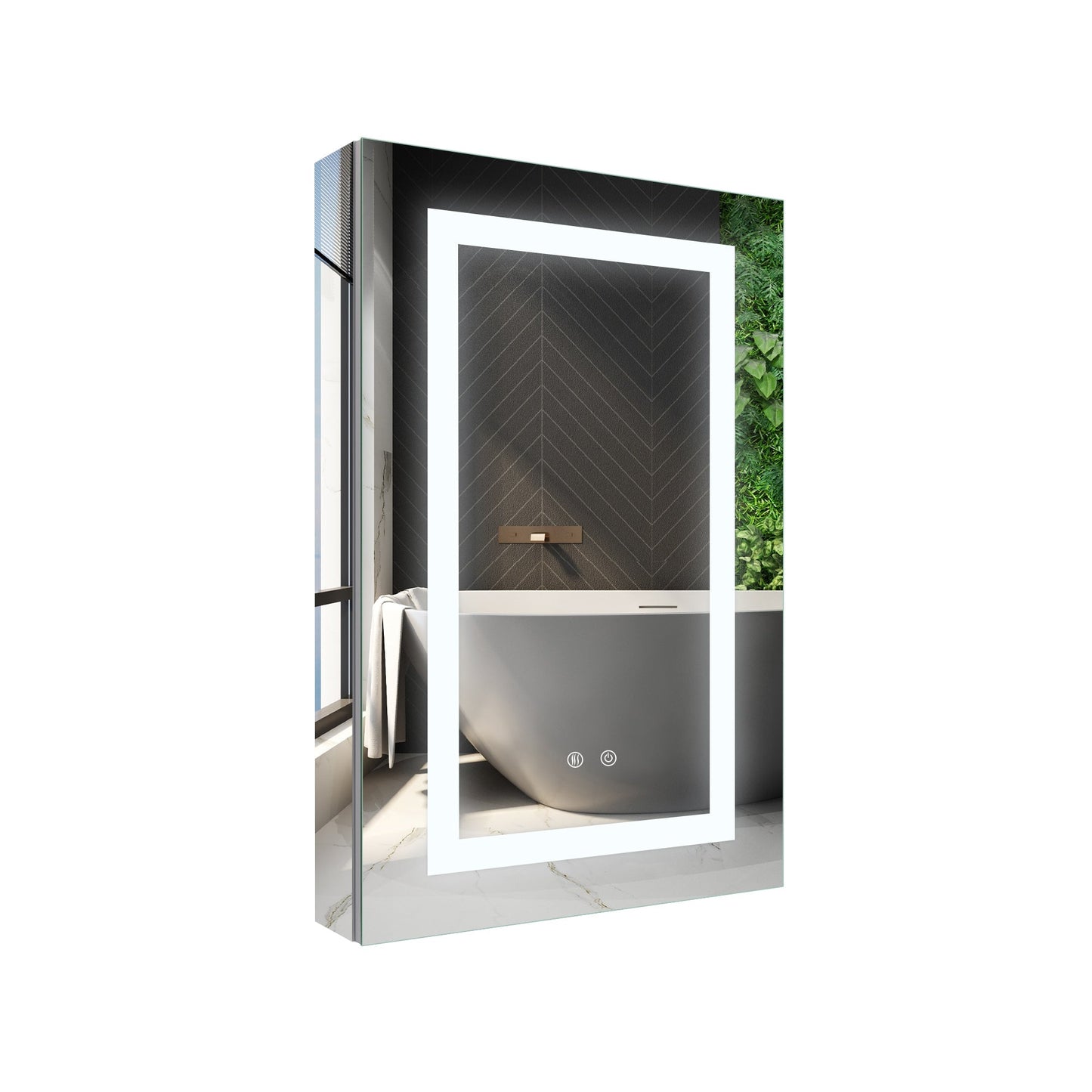 Forclover 20-in x 30-in Lighted LED Fog Free Surface/Recessed Mount Silver Soft Close Medicine Cabinet with Outlet