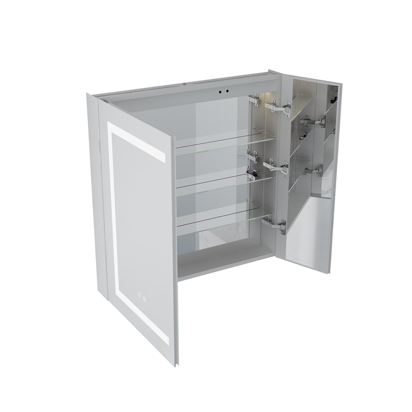 Forclover 30-in x 30-in Lighted LED Fog Free Surface/Recessed Mount Silver Mirrored Soft Close Medicine Cabinet with Outlet