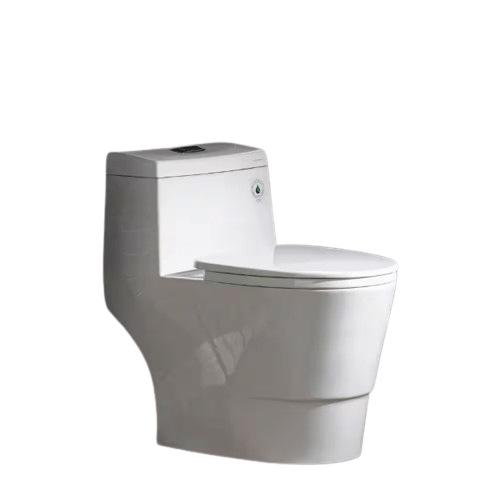 WOODBRIDGE Everette 1‑Piece Dual Flush Elongated Toilet, 1.28 GPF, White with Matte Black Button, MaP 1000 g, Seat Included