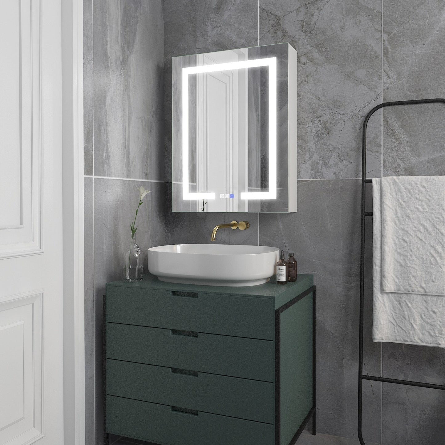 Forclover 24-in x 30-in Lighted LED Fog Free Surface/Recessed Mount Silver Mirrored Medicine Cabinet