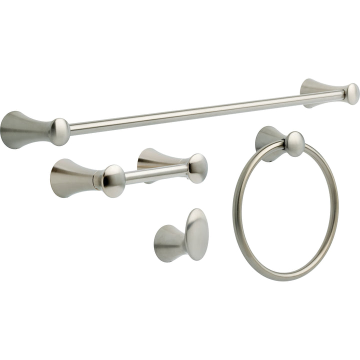 DELTA Lahara 4-Piece Decorative Bathroom Hardware Set – Brilliance Stainless, 24-in Towel Bar, TP Holder, Towel Ring, Robe Hook