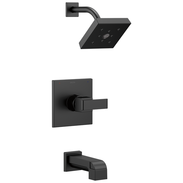 Delta Ara Matte Black 1‑Handle Bathtub and Shower Faucet, Square 5.31-in Shower Head