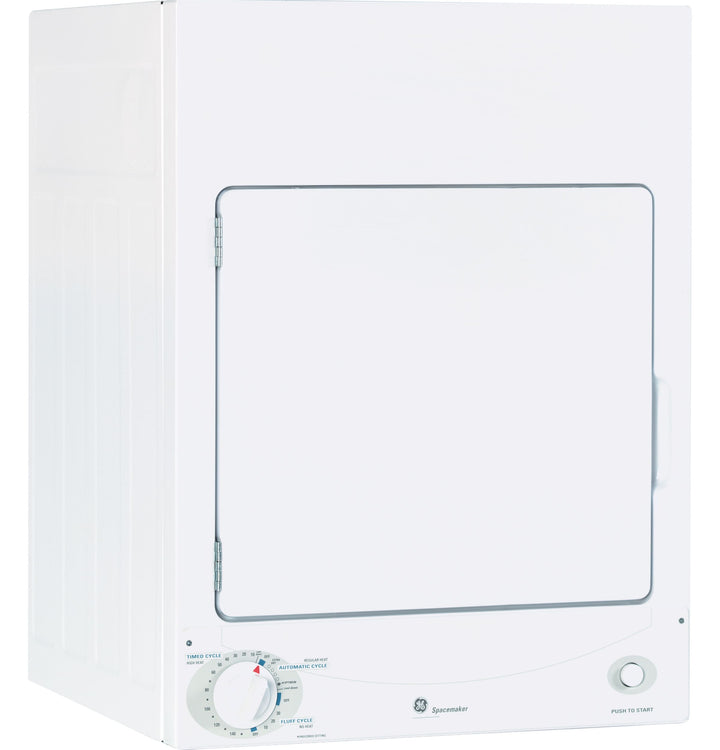 GE 3.6-cu ft Stackable Vented Electric Dryer, 120V, White (Model DSKS333ECWW)