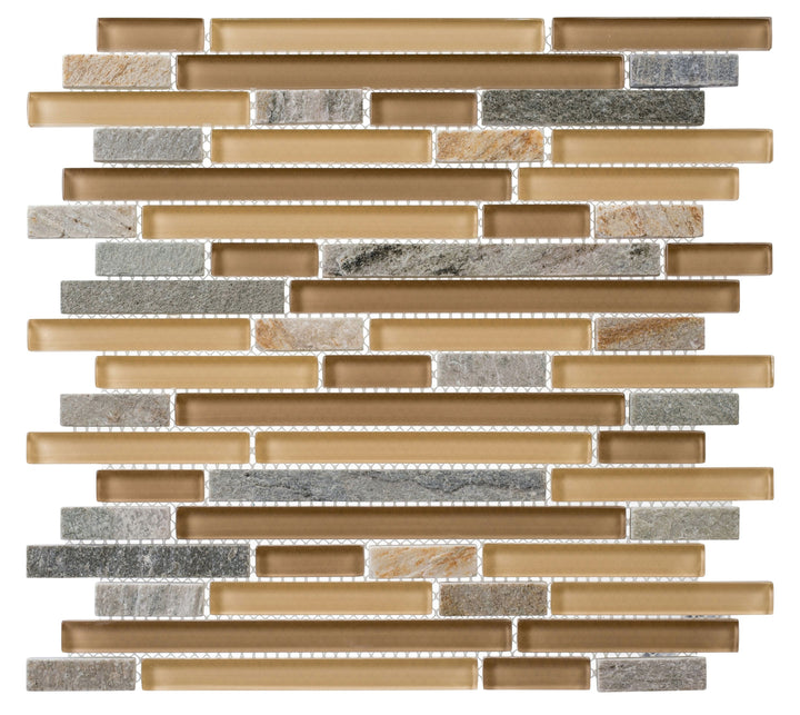 Andova Tiles Wright- Scape Johnson 12-in x 12-in Frosted Glass/Stone Marble Brick look Linear Mosaic Floor and Wall Tile product image