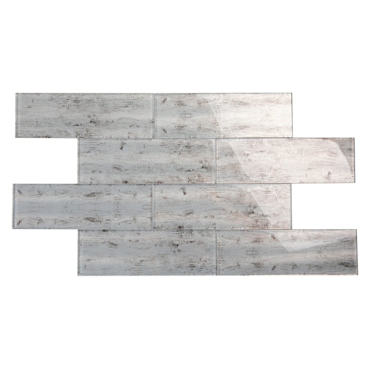 Giorbello Silver Cedar 4-in x 12-in Glossy Glass Wood Look Wall Tile (5-sq. ft/ Carton)